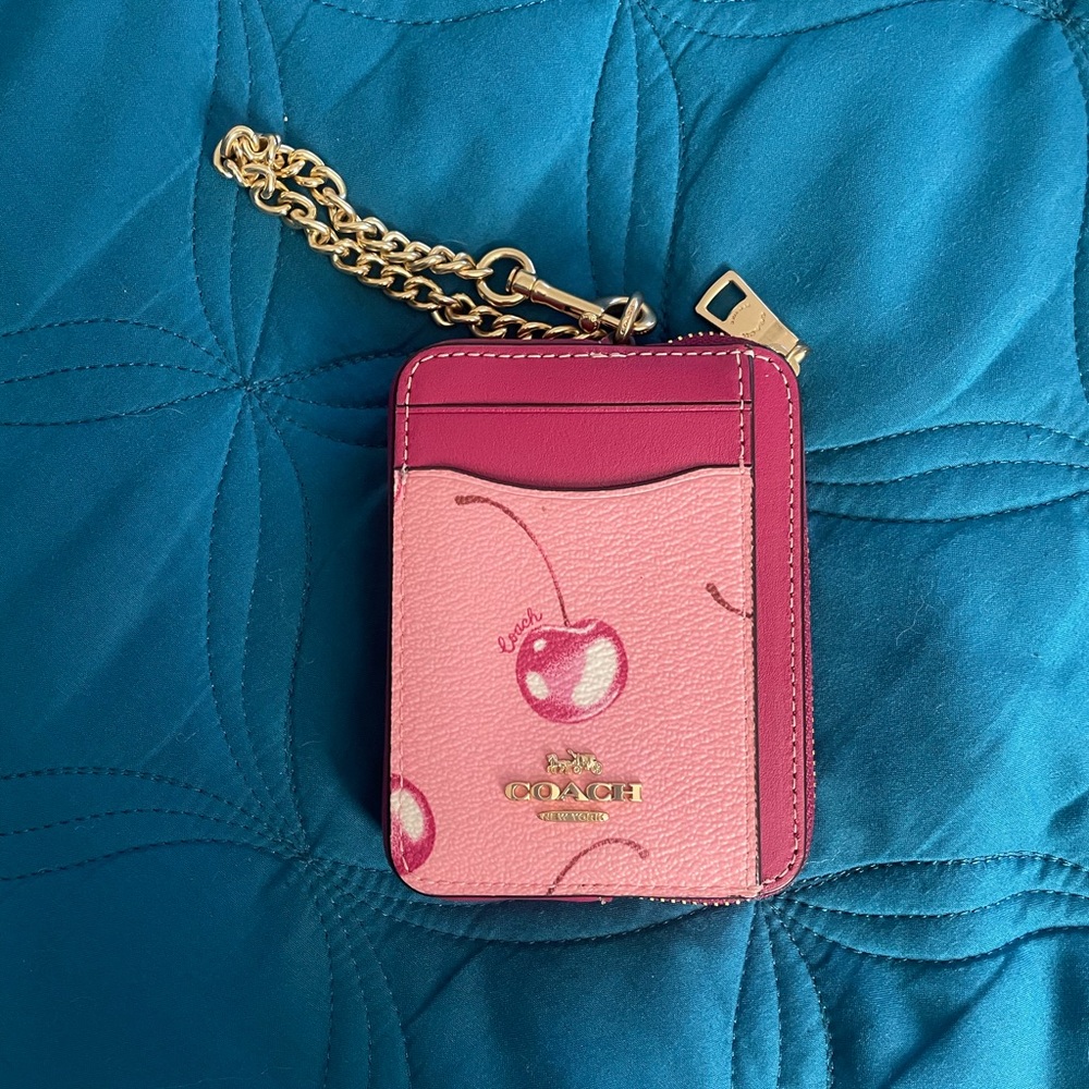 Coach Pink and Red Cherry Card Holder
